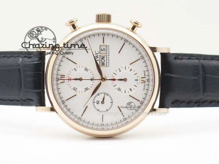 MIROTIME 1103 Portofino Chrono RG White Dial on Black Leather Strap A Vibrant 7385